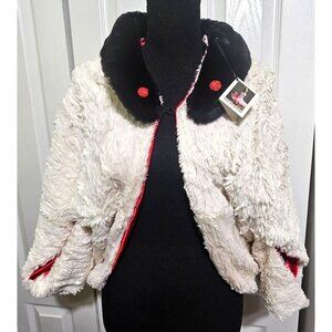 Faux Fur Cape Jacket Coat Vintage Lala Original White Black Red Recycled Cruella